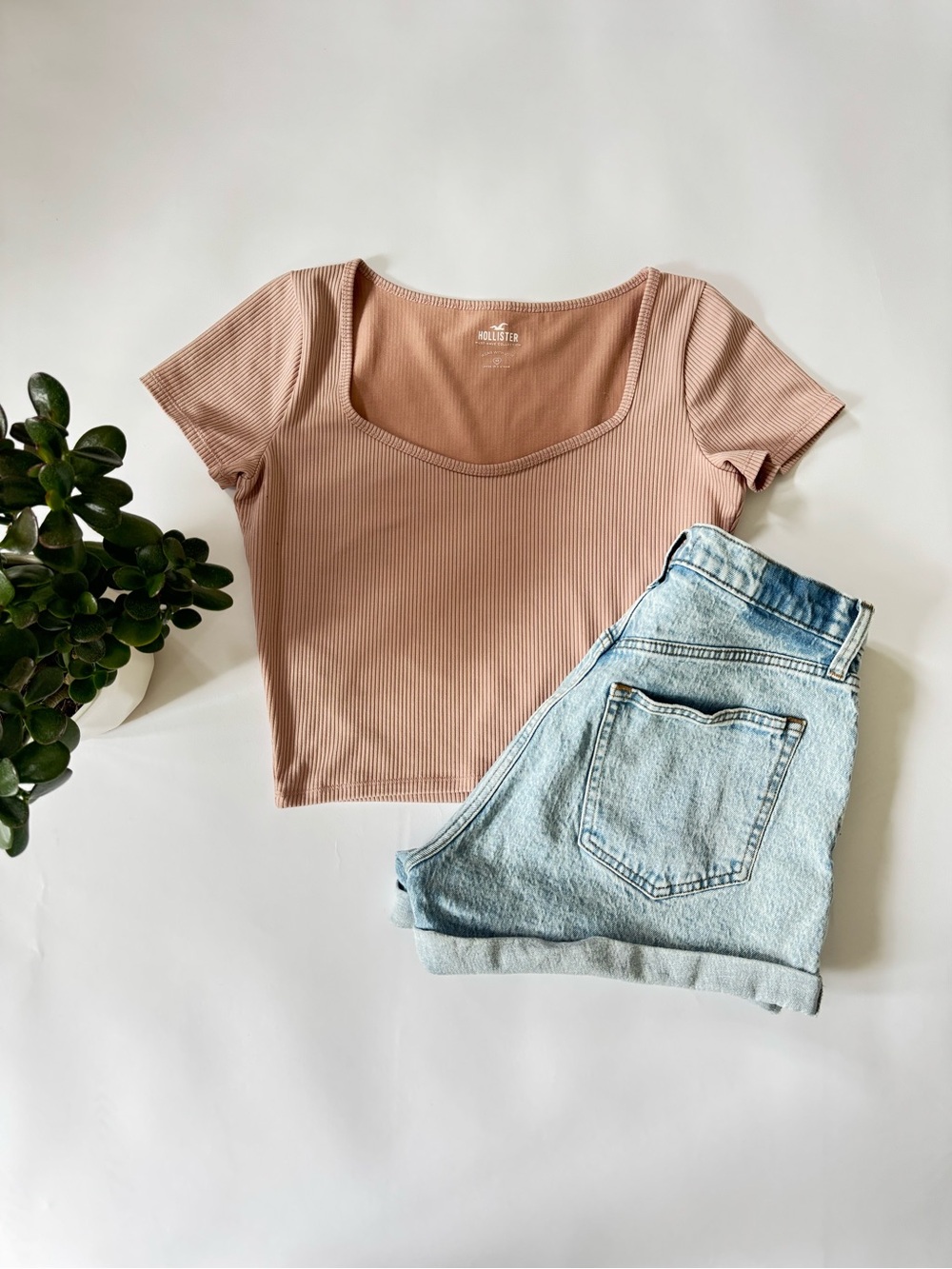 Ribbed Scoop Neck Crop Top - Mauve Pink